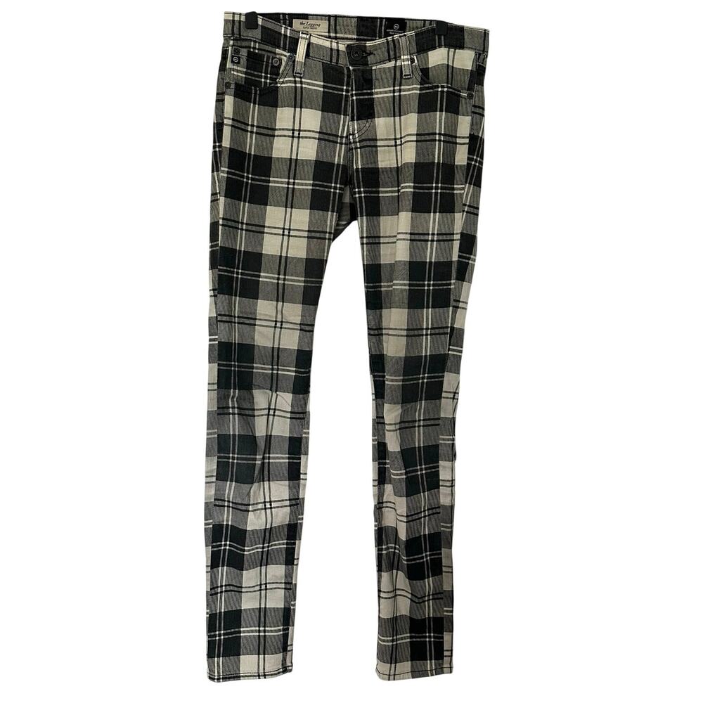 AG Adriano Goldschmied 28 Plaid The Legging Skinny Jean Black White Y2K Academia